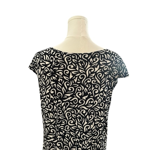 Women's 3X V-Neck Cap Sleeve Black White Shift Midi Career Casual PLUS Dress - Picture 5 of 6